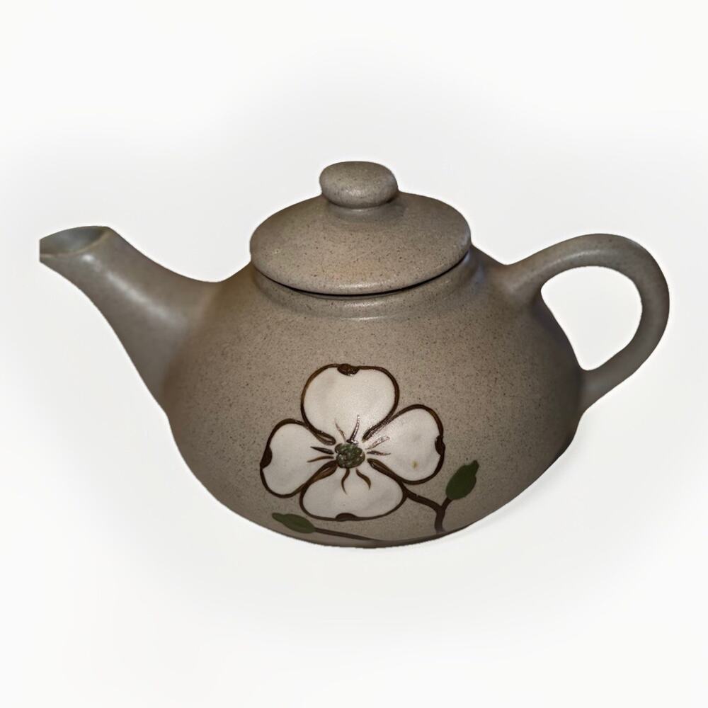 Vintage Pigeon Forge Pottery Dogwood Small Teapot Stoneware Signed 6 Inches